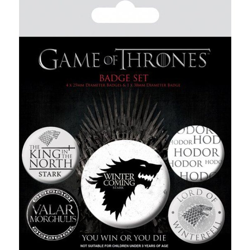 Le Trône De Fer Pack 5 Badges Winter Is Coming