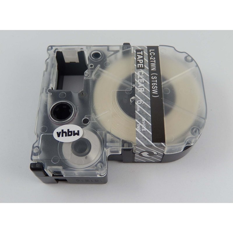 vhbw Ruban compatible avec Epson OK200, LW-400, LW-300, LW-900P, LW-500, LM-700 imprimante d'étiquettes 8m x 6mm Blanc sur Transparent