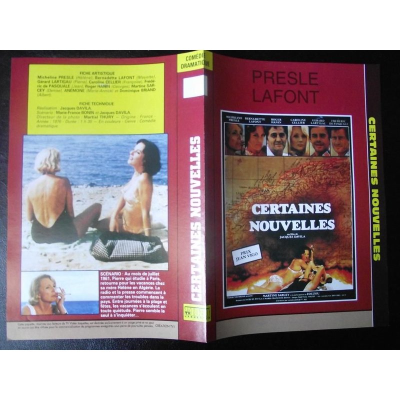 Jaquette Du Film.Certaines Nouvelle(1976).Réalisation.Jacques Davila Avec Micheline Presle,Bernadette Lafont,Gérard Lartigau,Caroline Cellier