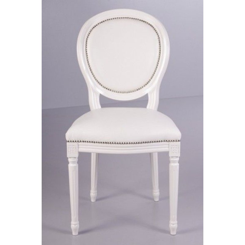Casa Padrino Baroque Dinner Chair White / White Leather Look - Designer Chair - Luxury quality