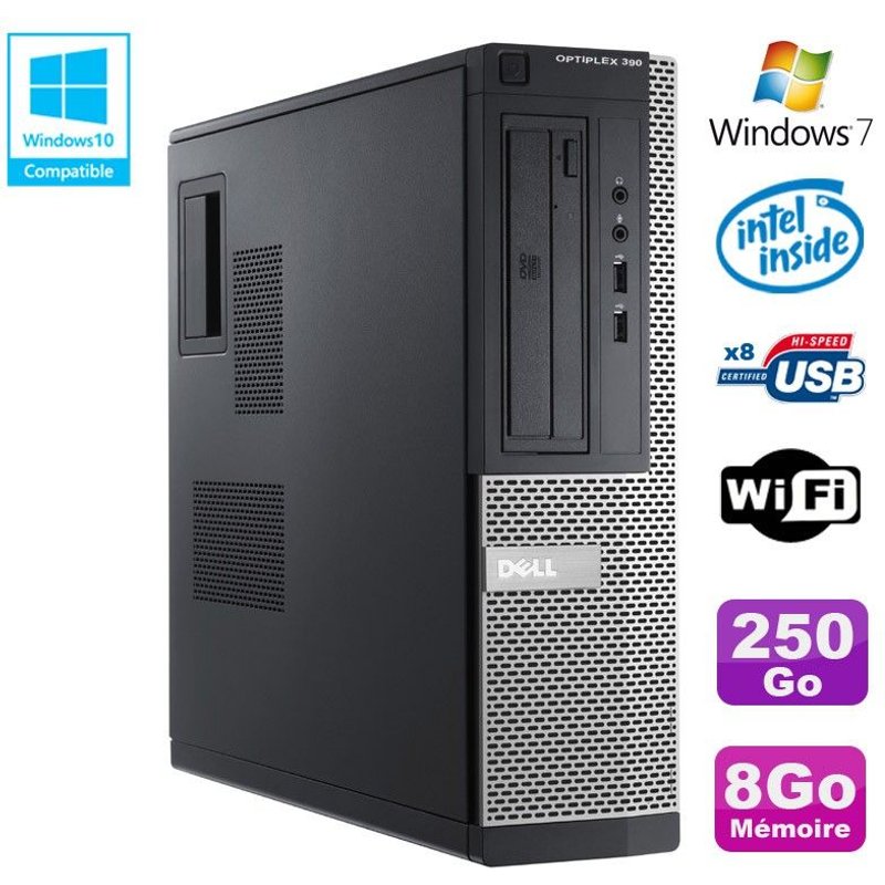PC DELL Optiplex 390 DT G2020 DVD Ram 8Go DDR3 Disque 250Go Wifi HDMI Win 7