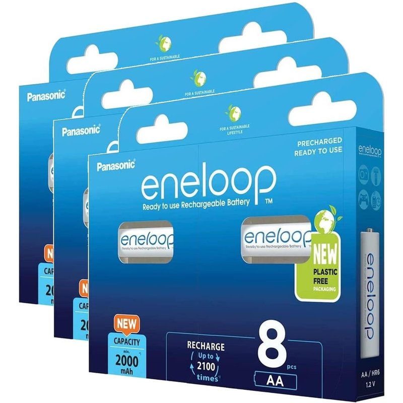 Panasonic Lot de 3 Eneloops Pack 8 Piles Rechargeables Mignon AA 2000mAh Ni-MH