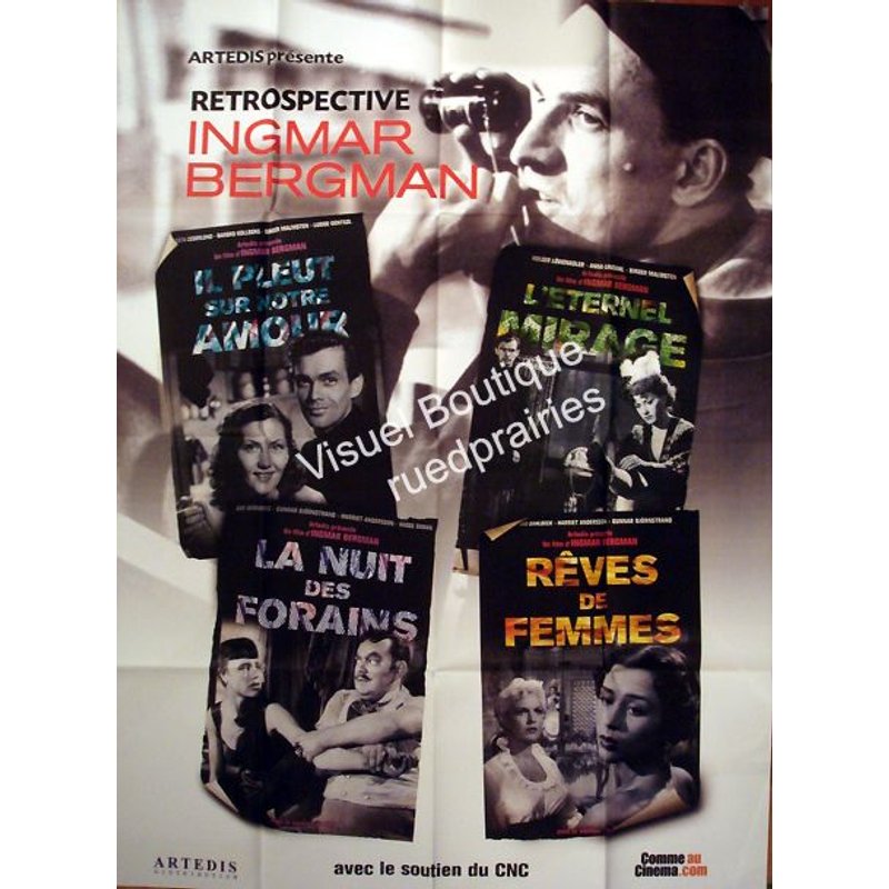 Retrospective Ingmar Bergman - Véritable Affiche De Cinéma Pliée - Format 120x160 Cm - Il Pleut Sur Notre Amour, L'eternel Miracle, La Nuit Des Forains, Reves De Femmes