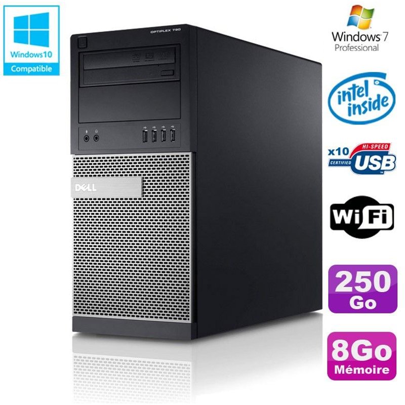 PC Tour Dell Optiplex 790 Intel G630 2,7Ghz 8Go Disque 250Go DVD WIFI Win 7