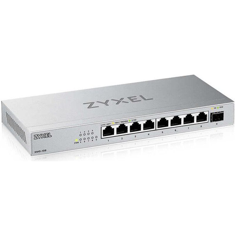 Zyxel XMG-100 Series XMG-108 - Commutateur - non géré - non géré - 8 x 100/1000/2.5G + 1 x Gigabit SFP / 10 Gigabit SFP+ - de bureau, fixation murale