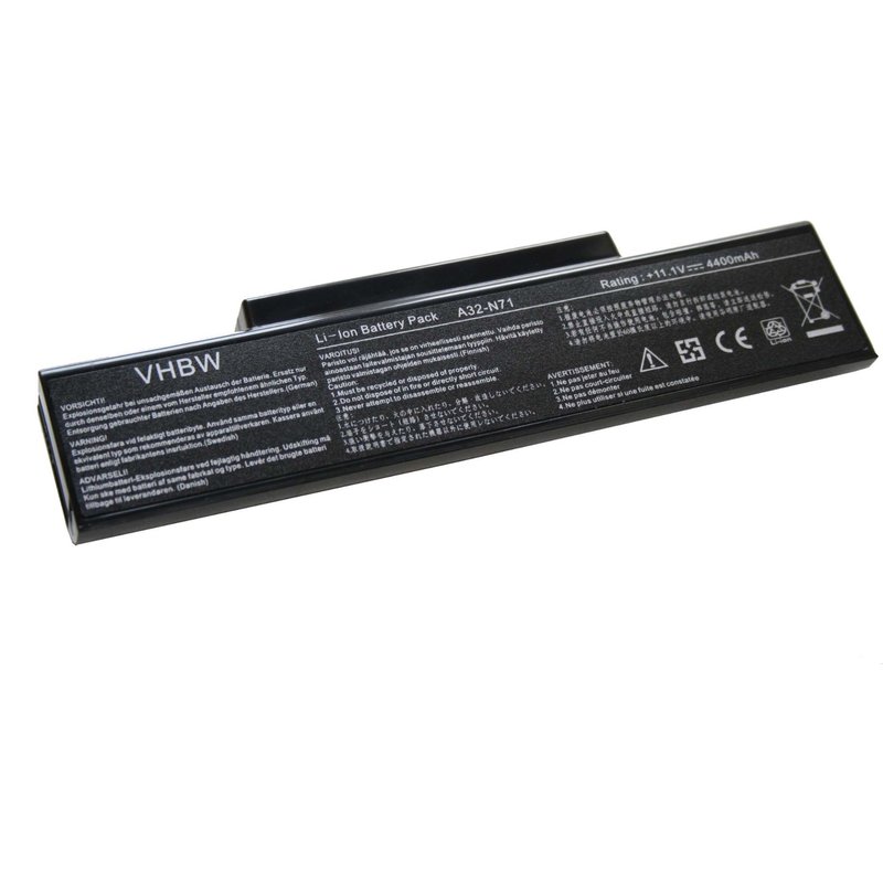 vhbw Li-Ion Batterie 4400mAh (11.1V) noire pour ordinateur, pc Asus A32-K72, A32-N71 comme A32-K72, 70-NX01B1000Z.