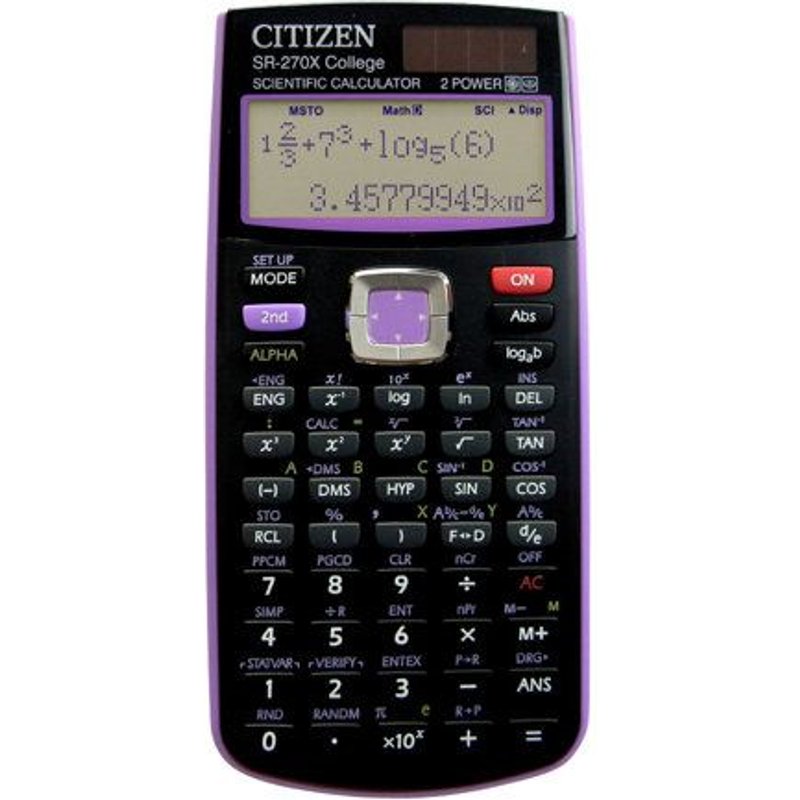 Citizen SR-270X College - Calculatrice scientifique - 10 chiffres + 2 exposants - panneau solaire, pile - noir, violet