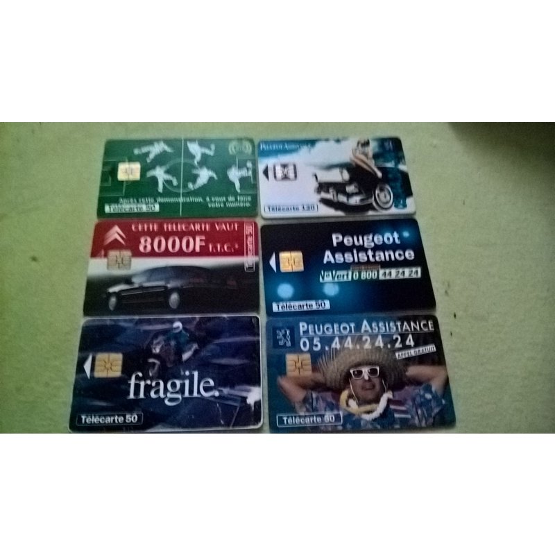 Lot De 6 Cartes Téléphoniques (Peugeot Assistance *3, Citroen, Michelin Et Sécurité Routière)