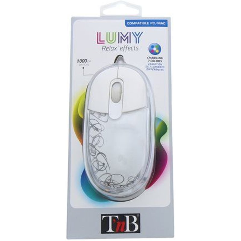T'nB LUMY - Souris - optique - 2 boutons - filaire - USB - blanc