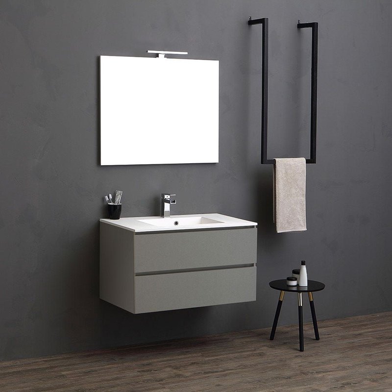 Meuble De Salle De Bains Suspendu 90cm 2 Tiroirs Gris Perle Valentina