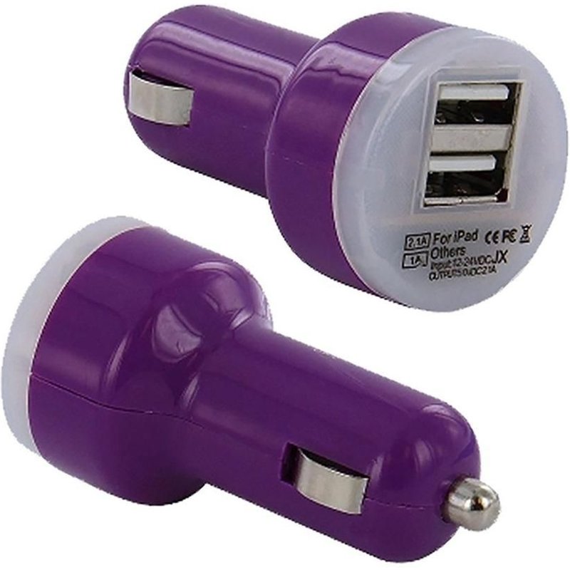 Double Chargeur Usb Voiture Allume Cigare Iphone Ipad Tablettes Samsung Sony Gps, Couleur: Violet