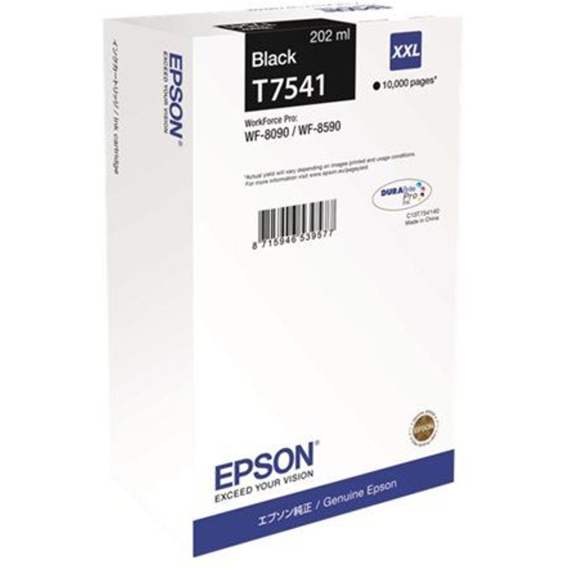 Epson T7541 - 202 ml - taille XXL - noir - originale - cartouche d'encre - pour WorkForce Pro WF-8090, WF-8090 D3TWC, WF-8090DW, WF-8590, WF-8590 D3TWFC, WF-8590DWF
