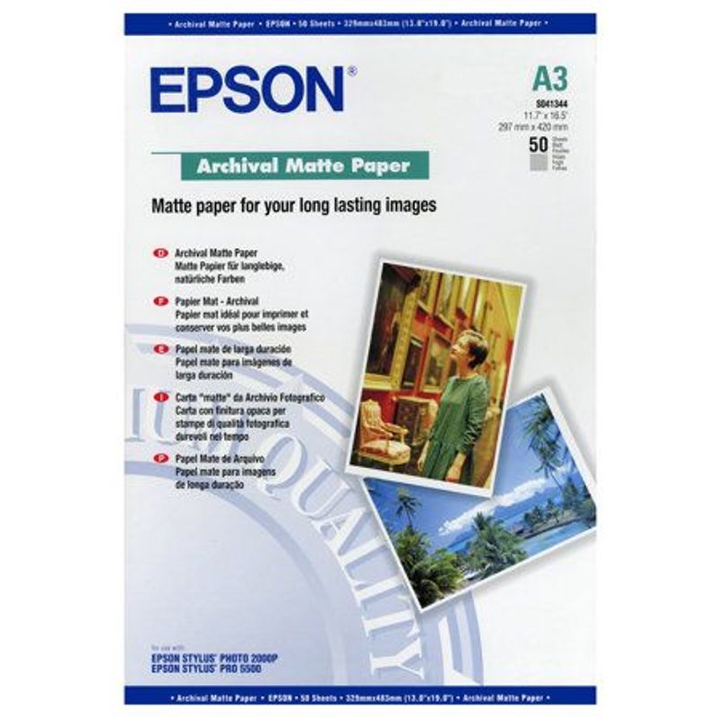 Epson Archival - Mat - A3 (297 x 420 mm) - 192 g/m² - 50 feuille(s) papier - pour Expression Photo HD XP-15000; SureColor P5000, P706, P800, SC-P20000, T5160, T3160, T5160