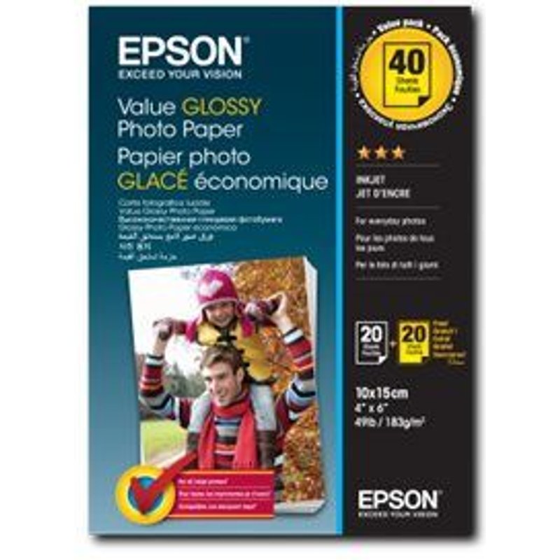 Epson Value Photo Paper Glossy - Brillant - 100 x 150 mm 20 feuille(s) papier photo (pack de 2) - pour Expression Home HD XP-15000; Expression Premium XP-900, XP-900 Stickers