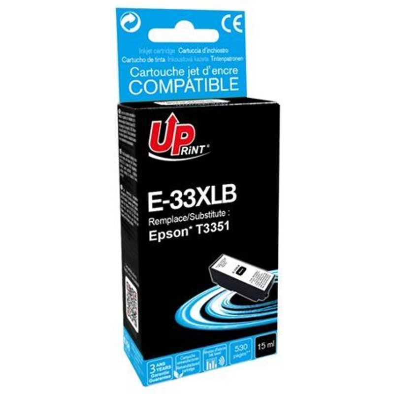 UPrint E-33XLB - 15 ml - XL - noir - boîte - remanufacturé - cartouche d'encre (équivalent à : Epson 33XL, Epson T3351 ) - pour Epson Expression Home XP-830; Expression Premium XP-530, 540, 630...