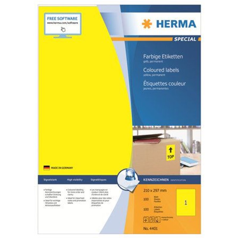 HERMA Special - Papier - mat - auto-adhésif permanent - jaune - A4 (210 x 297 mm) 100 étiquette(s) (100 feuille(s) x 1) étiquettes