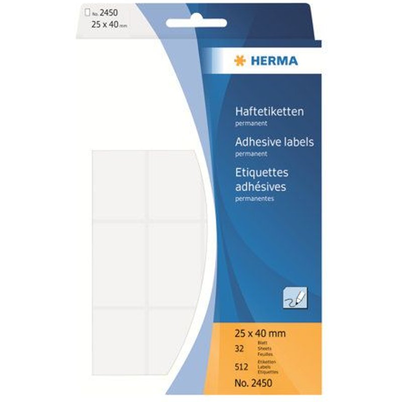 HERMA - Papier - auto-adhésif - blanc - 25 x 40 mm 512 étiquette(s) (32 feuille(s) x 16) étiquettes