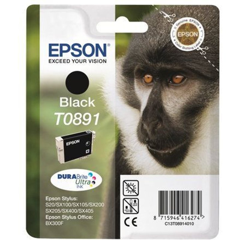 Epson T0891 - 5.8 ml - noir - originale - blister - cartouche d'encre - pour Stylus S21, SX110, SX115, SX210, SX215, SX218, SX400, SX410, SX415; Stylus Office BX300