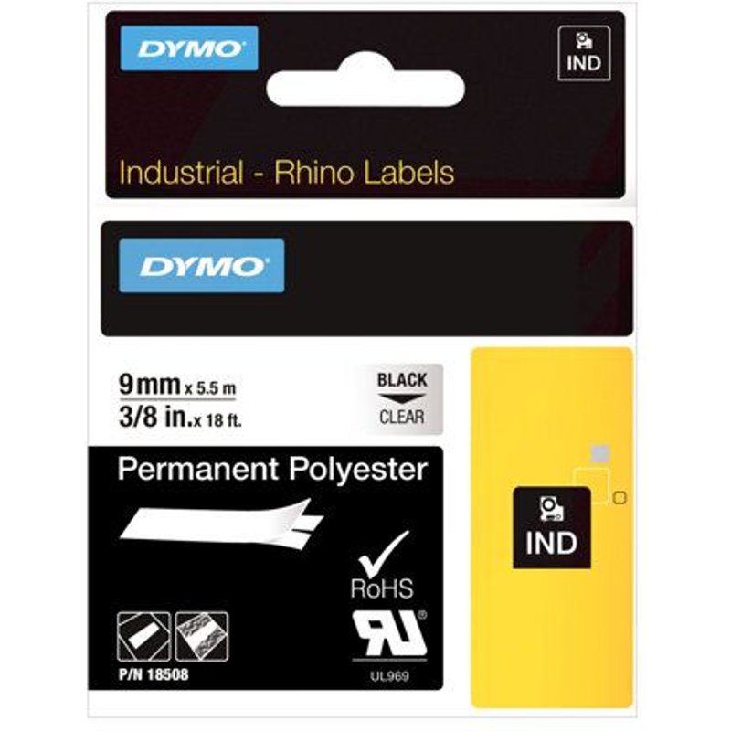 DYMO RhinoPRO Clear Polyester - Polyester - adhésif permanent - transparent - rouleau (0,9 cm x 5,5 m) 1 cassette(s) ruban - pour Rhino 4200, 6000, 6000 Hard Case Kit