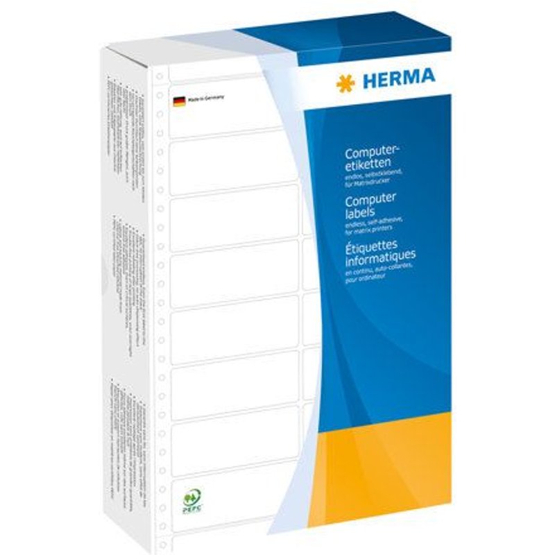 HERMA Computer labels - Papier - mat - auto-adhésif permanent - perforé - blanc - 88.9 x 35.7 mm 8000 étiquette(s) (2 feuille(s) x 4000) étiquettes de pliage continu