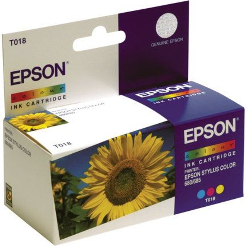 Epson T018 - 37 ml - couleur (cyan, magenta, jaune) - originale - blister - cartouche d'encre - pour Epson 1000 ICS; Stylus Color 680, 680 Transparent, 685, 777, 777i