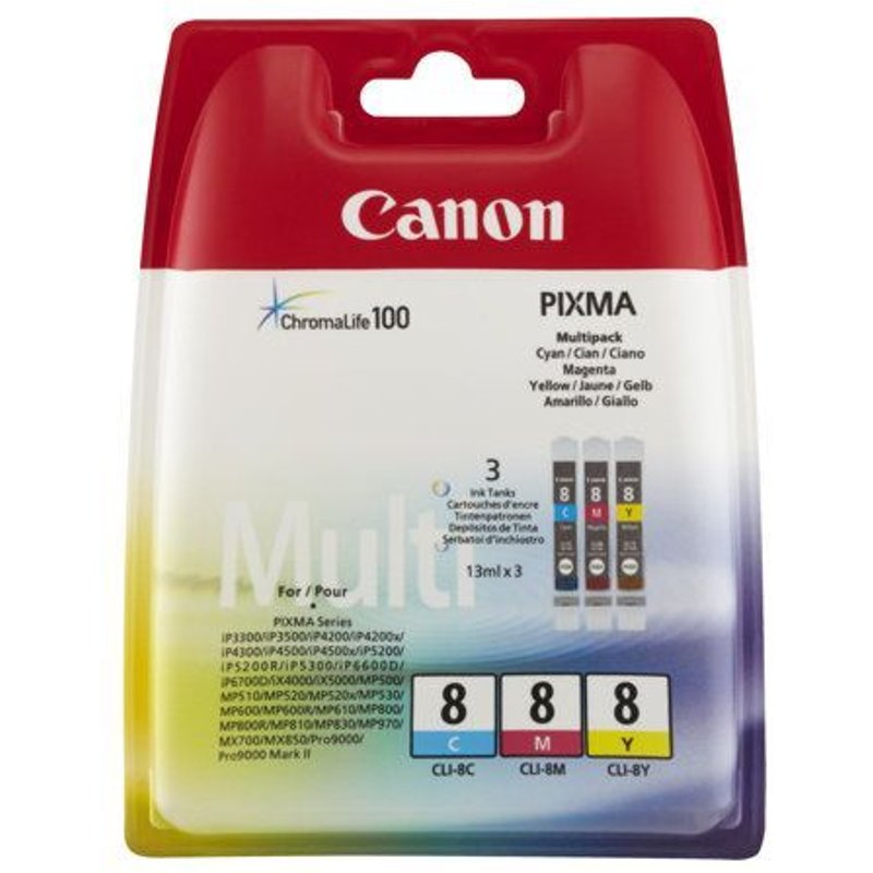 Canon CLI-8 Multipack - Pack de 3 - jaune, cyan, magenta - originale - réservoir d'encre - pour PIXMA iP6600D, iP6700D, Pro9000, Pro9000 Mark II