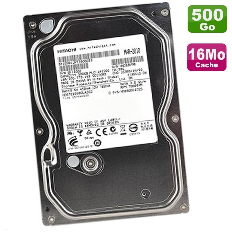 Disque Dur 500Go Hitachi 3.5" SATA Deskstar HDS721050CLA662 16Mo 7200RPM
