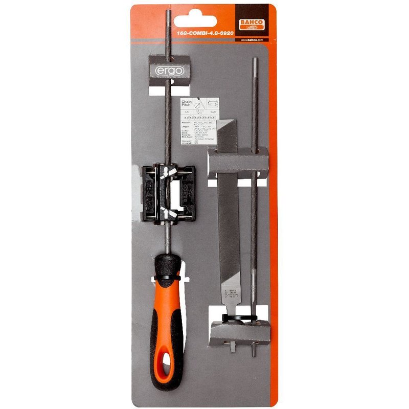 Bahco Jeu de limes de scie à chaîne, manche ergo, 200mm ø 5,5mm, guide d'affûtage - 168-combi-5.5-6924
