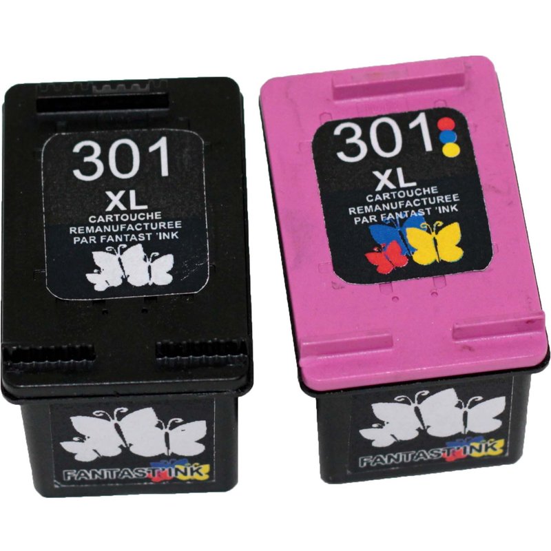 vhbw 2x cartouche d'encre compatible lot noir + couleur pour HP 301, 301xl, CH562EE, CH563EE
