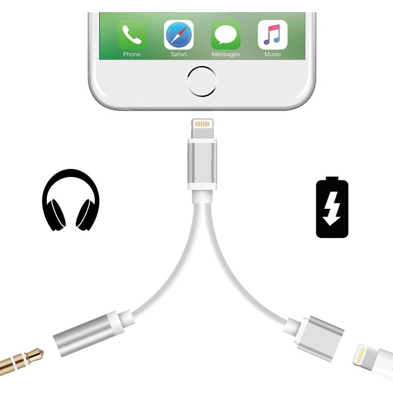 2 En 1 Lightning Adaptateur Pour Iphone 7, Chargeur Et 3.5mm Jack Écouteur Adaptateur De Câble Pour L'iphone 7 7 Plus (Sliver)