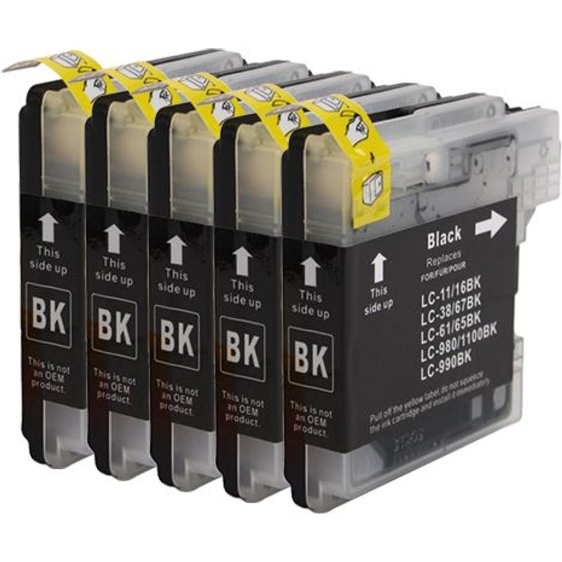 DOREE Pack 5 Noir Compatible Brother LC-1100, LC-980 Cartouches Compatibles avec Brother MFC-290C, MFC-490CW, MFC-5490CN,Brother DCP-145C,DCP-165C,DCP-185C,MFC-6490CW ,Brother DCP-165C,DCP-385C