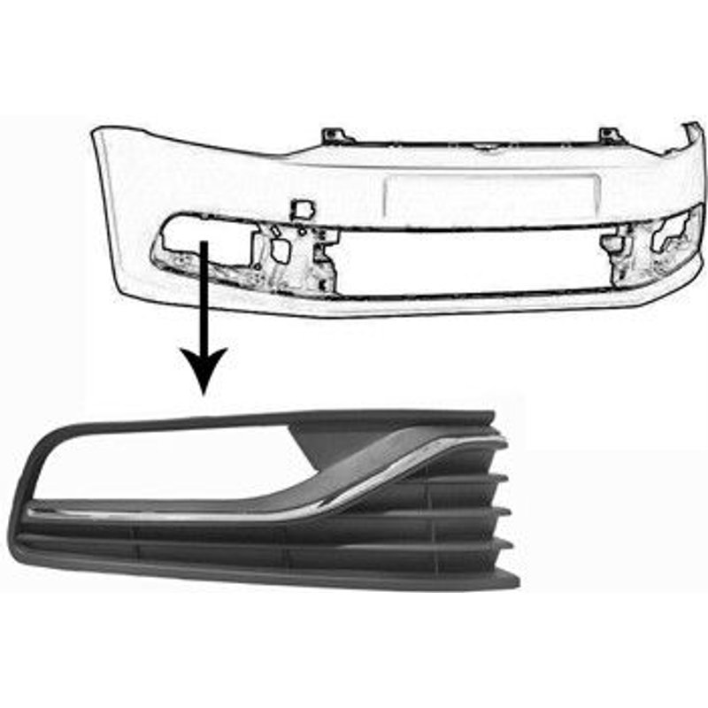 Grille De Prise D'air Inférieure Droite Avec Moulure Chromée Avec Trous D'anti-Brouillard Pour Volkswagen Polo Confort-Line D'après Mai 2014