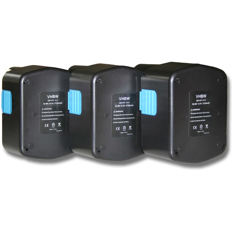 vhbw 3x Ni-MH batteries 2100mAh (14.4V) pour outil WH 14DMR, WH 14DSL, WR 14DH, WR 14DL comme Hitachi 315128, 315129, 315130, 319104, 319933.