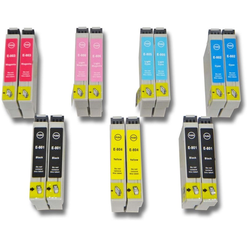 vhbw 14x cartouches d'imprimante encre d'impression Set pour Epson Stylus Photo PX720 WD, RX685, P50, PX810FW.