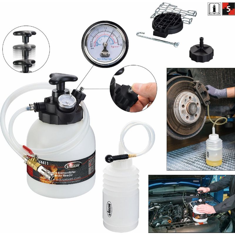 Vigor Jeu de purge d'air de freins manuelle 3 l - V4411