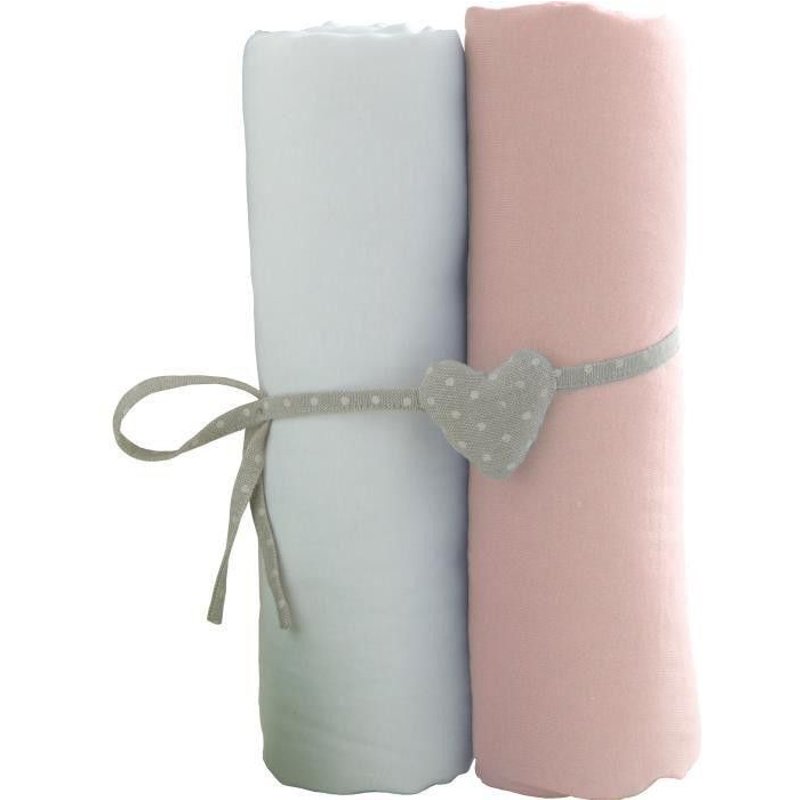 Babycalin 2 Draps Housse Bébé Blanc Rose 70 X 140 Cm Jersey 130gr/M²
