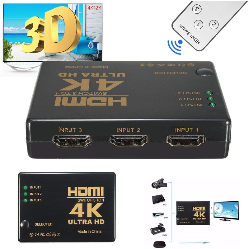 3D 4K*2K 3 Port 1080P HDMI Switch Splitter Commutateur Répartiteur Pr PS3 HDTV