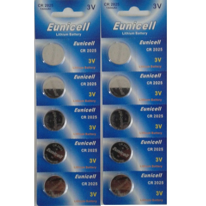 10 Piles Bouton CR2025 Lithium 3V - Eunicell