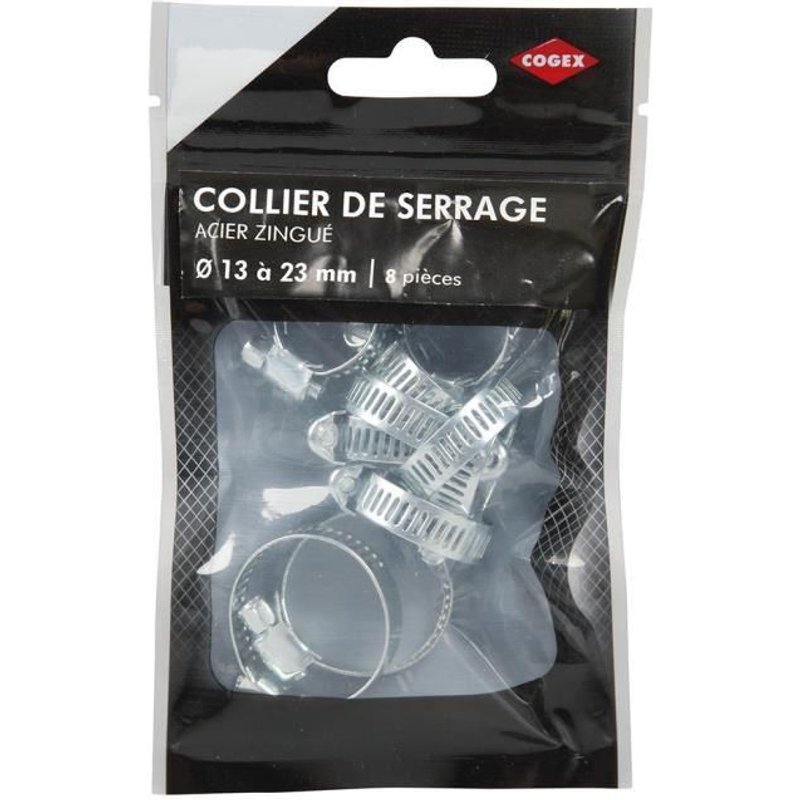 COGEX Collier de serrage acier zingue - ø 13 a 23 mm - 8 pcs