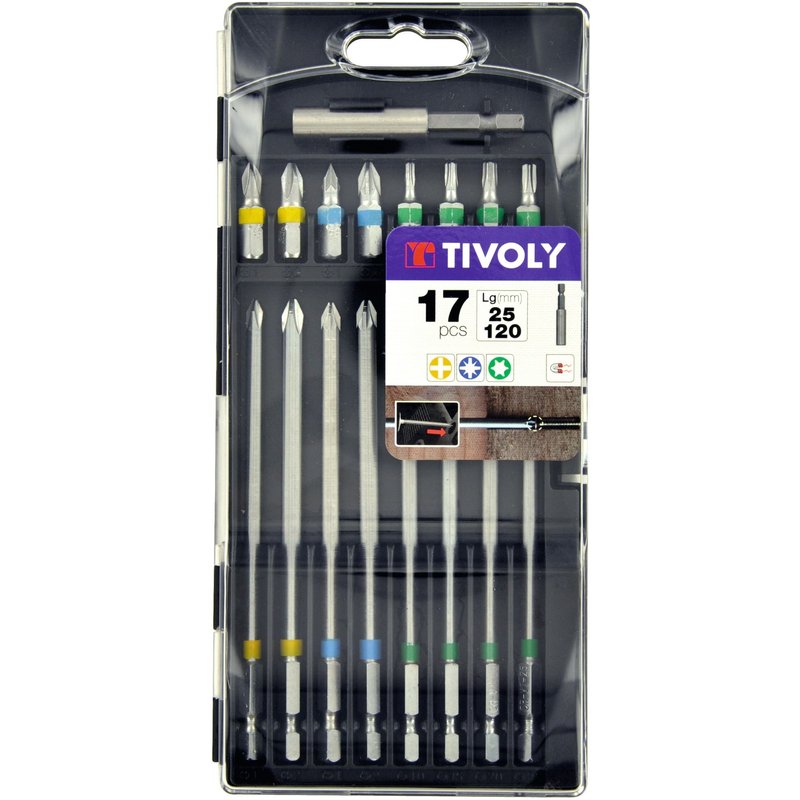 Coffret embout de vissage extra long Tivoly - Longueur 120 mm - 17 pièces