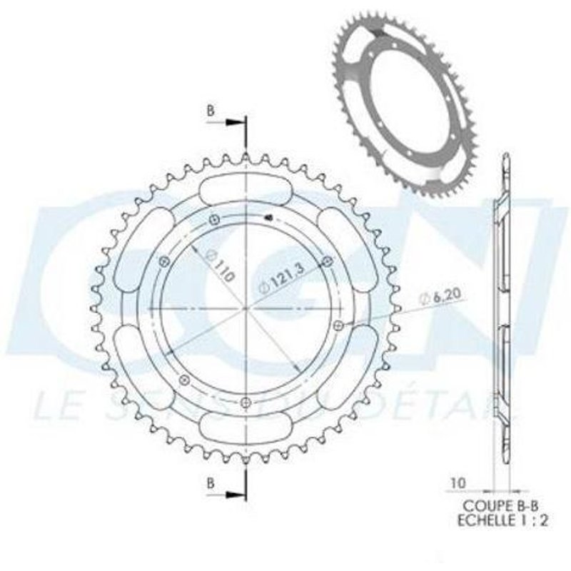Couronne 1Tek Origine à 110mm 48 dents 6 trous pour MBK 88