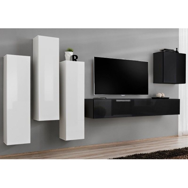 Meuble Tv Mural Design "Switch Iii" 330cm Blanc & Noir