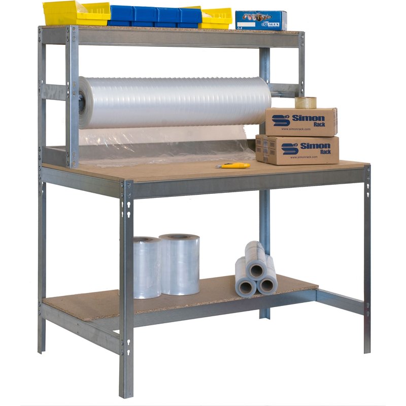 Etabli Table d'Emballage 1440x900x750mm galva 2 niveaux agglo 400kg en kit (BT-4 900)