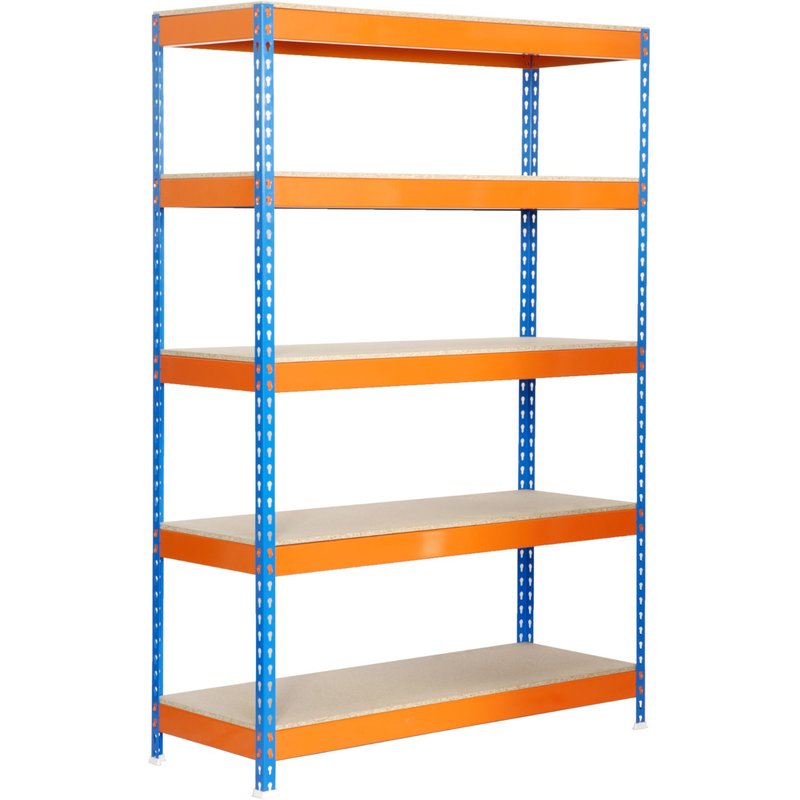 RAYONNAGE de Stockage bois métal 2000x1000x450mm bleu/orange 5 niveaux agglo 300kg/niv en kit