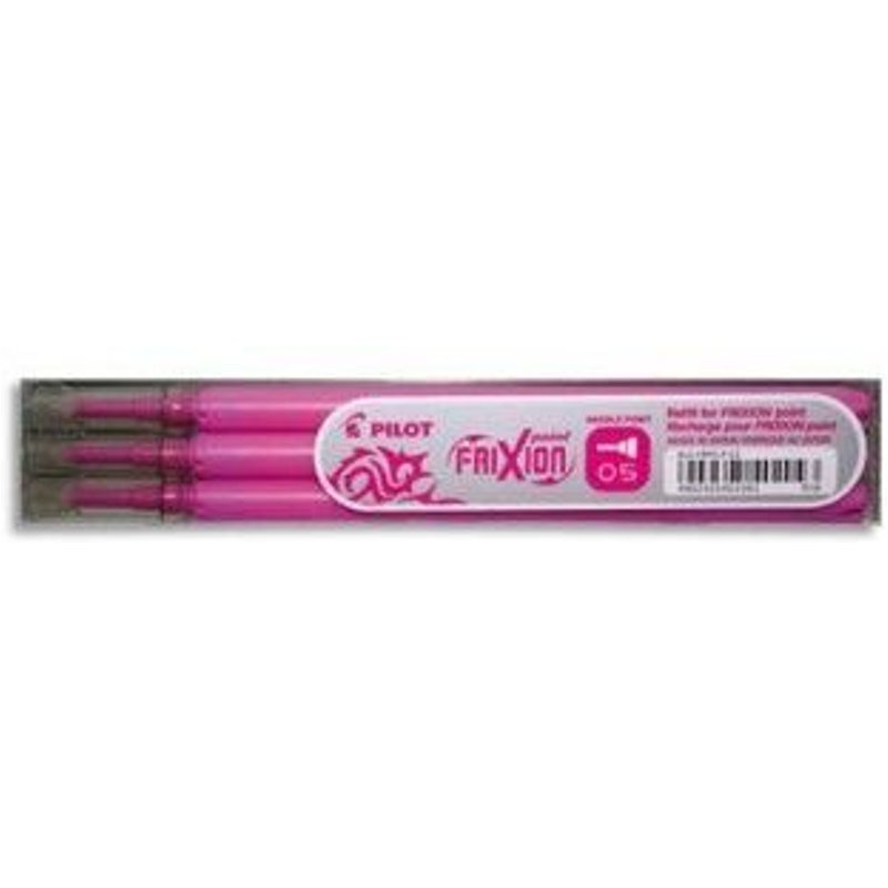 PILOT Pochette de 3 recharges pour roller FriXion Point pointe aiguille fine (0,5mm). Encre rose