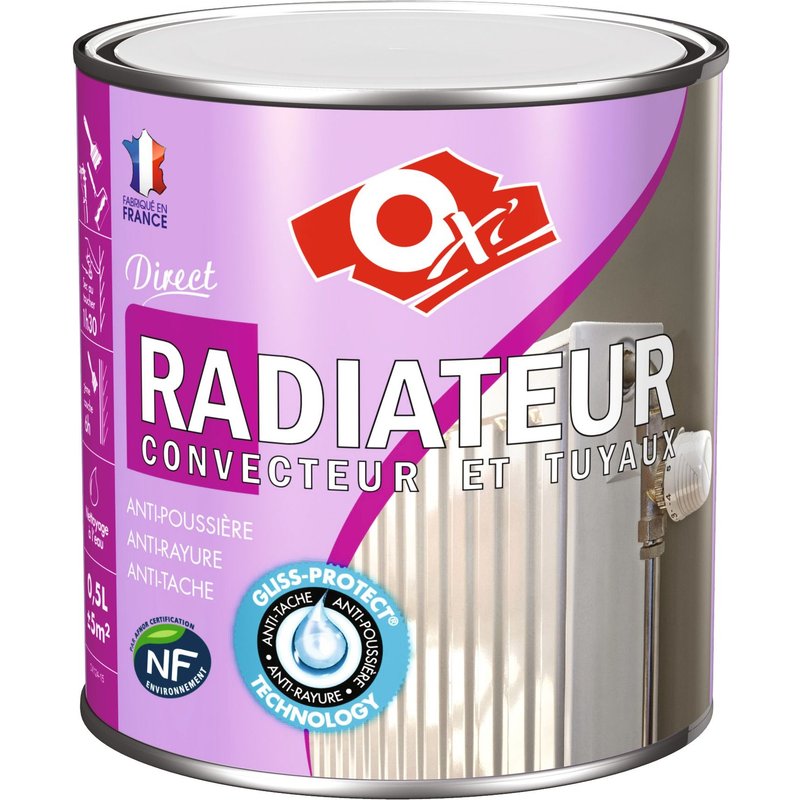Peinture monocouche radiateur convecteur et tuyau Oxi - Blanc brillant - 0,5 l