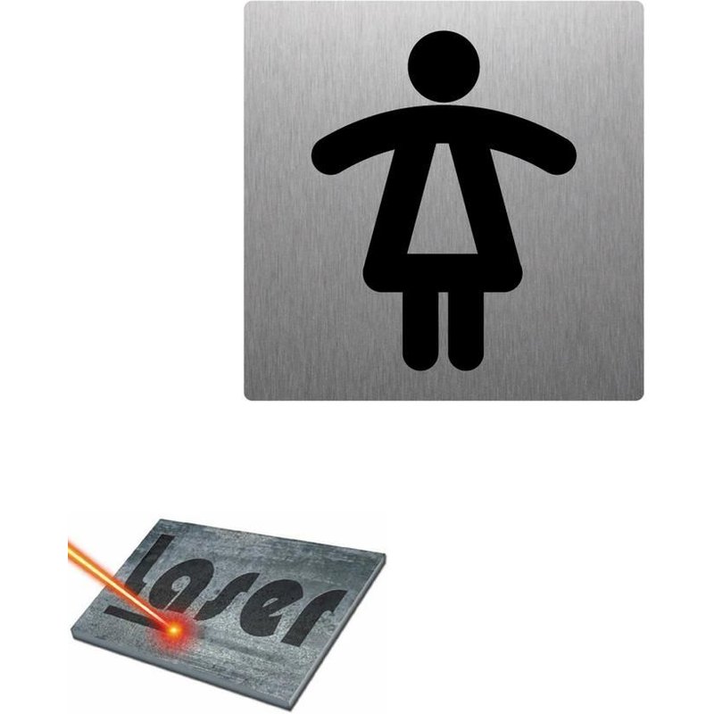 Plaque gravée autocollante 15x15cm "Toilettes femmes" fond alu brossé
