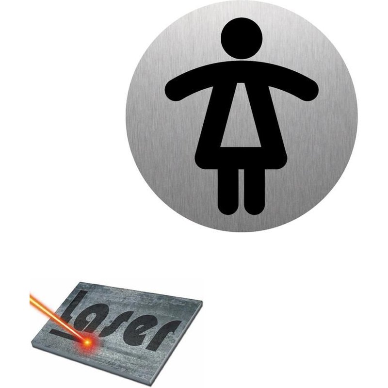 Plaque gravée autocollante 8cm "Toilettes femmes" fond alu brossé