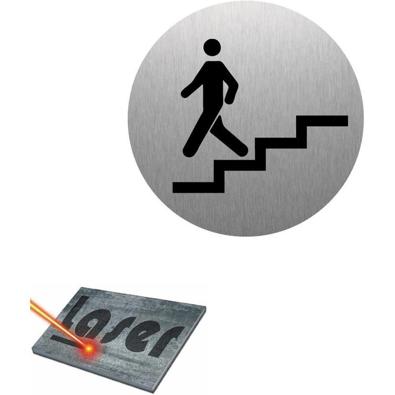 Plaque gravée autocollante 8cm "Escalier" fond alu brossé