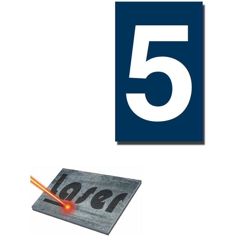 Plaque gravée autocollante 5x8cm Numéro de rue "5" fond Bleu